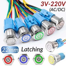 22mm LED ON OFF Waterproof Stainless Steel Latching Push Button Power Switch