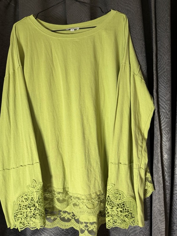 Green Crochet And Lace Accent Long Sleeve Top By White Birch Size l