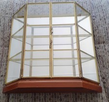 Rare vintage Glass & Brass miniature Display Cabinet on wooden base, please see
