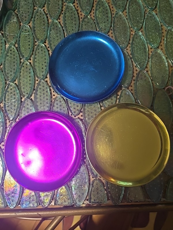 Colorful Lot of K HELLER Hostess Ware "COLORAMA" Aluminum Coasters made in Italy