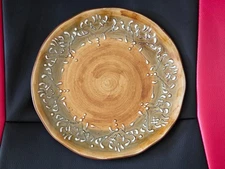 Pier 1 Imports - Maroma - Salad Plate - Amber Embossed White Scrolls 8" Diameter