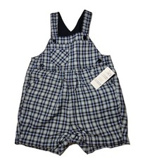 Vtg The Childrens Place Boys 6-9 Month Overall Romper Shorts Checkered 90s NWT