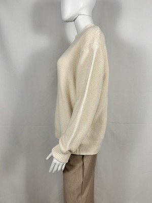 Pull Bear L Large Pullover Mock Cotton Spain Sweater Womens Men Neutral Ivory