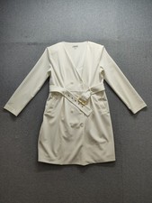 Calvin Klein Women Jacket Dress 14 Cream V Neck Belted Double Breasted Career