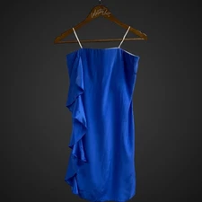 Alice & Trixie Blue Mini Dress 100% Silk Strapless Ruffle Sheath
