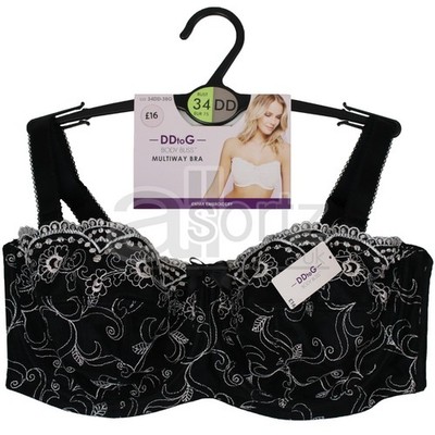 New Ladies BHS Body Bliss Multiway Black / Cream Embroidered Bra Sizes 34DD-38G