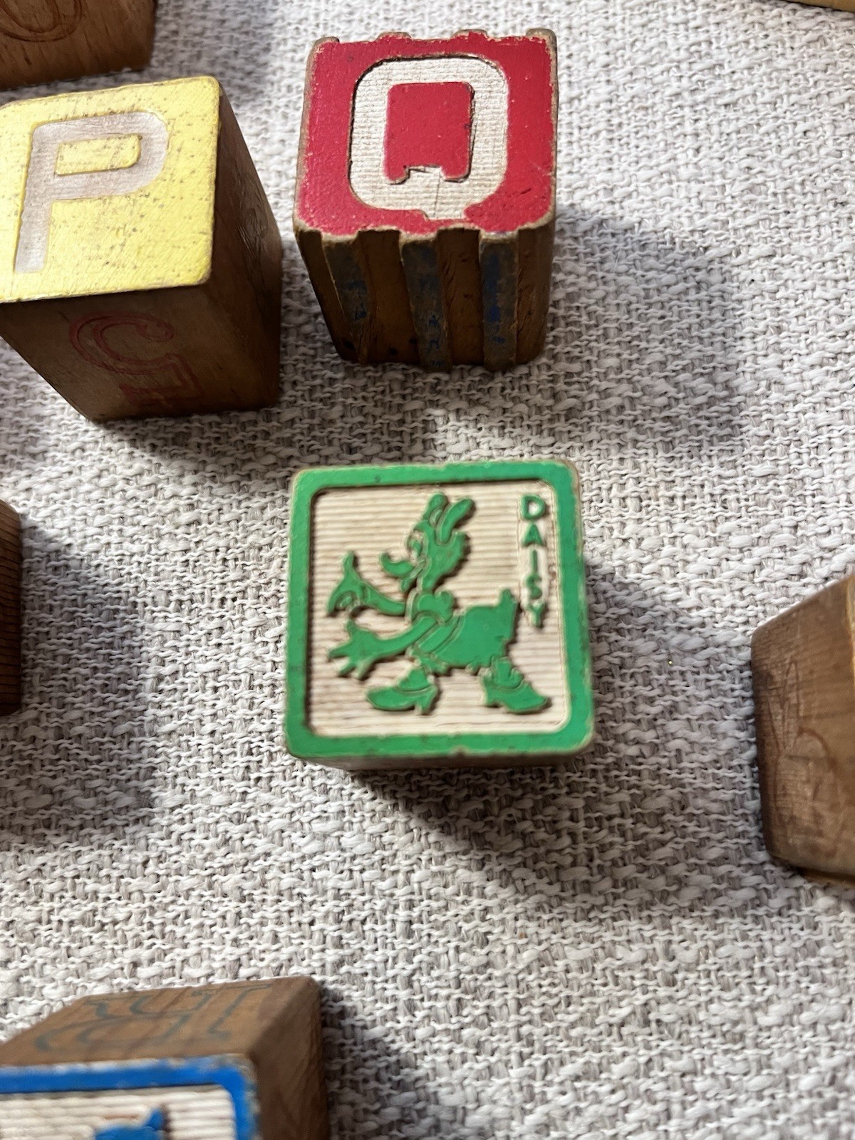 Vintage Disney Wooden Character Blocks Lot (10) —Mickey, Goofy, Daisy, Lady, Etc