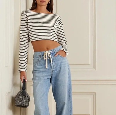The Frankie Shop XS/S Tilla Striped Cropped Cotton-Jersey Longsleeve