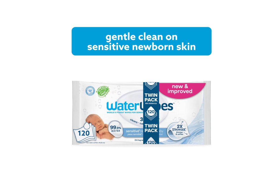WaterWipes Sensitive Newborn & Baby Wipes, 3-In-1 Cleans, Cares, Protects