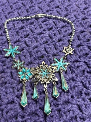 2023 Disney Parks Frozen Elsa Necklace Silvertone Blue Snowflakes AB Rhinestones
