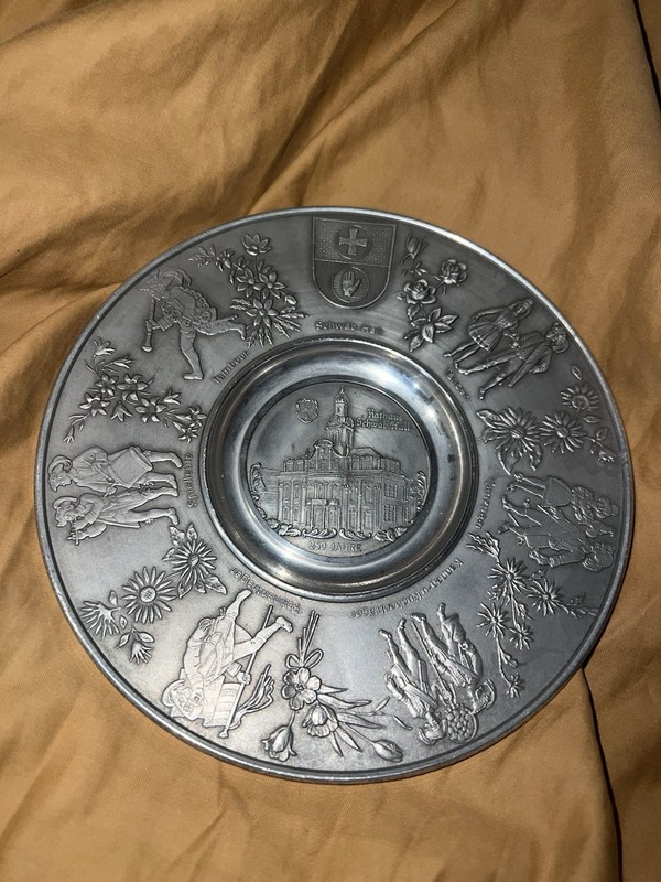 Vintage commemorative pewter plate Zinntellerfrom Schwabach 250 Year Anniversary