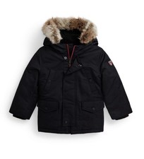 Polo Ralph Lauren Boys Hooded Faux Fur Down Parka Black, Size 7