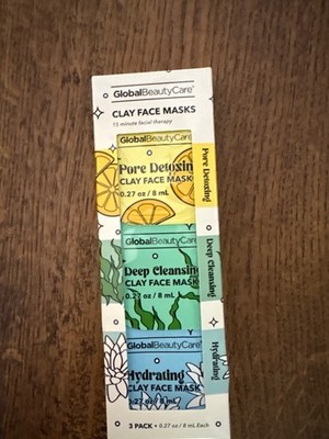 Global Beauty Care 3-Pack Clay Face Mask Deep Cleansing+Hydrating+Pore Detox NIB