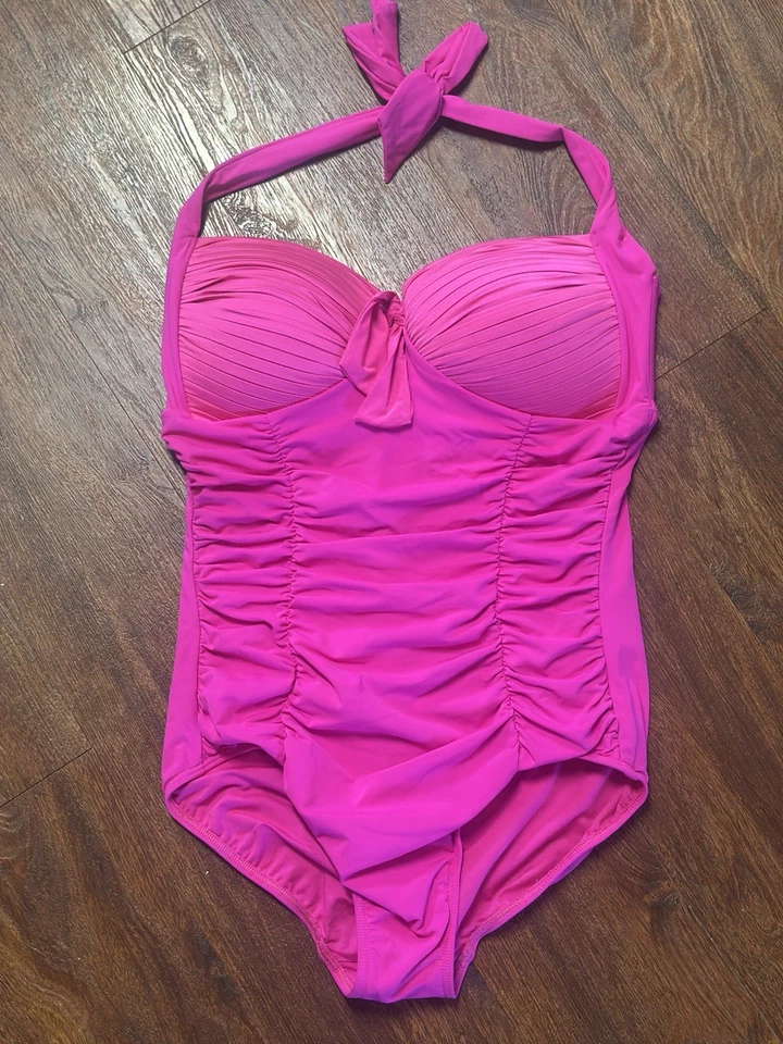 Traje de baño Seafolly Australia Goddess Halter 1 pieza talla 16 adelgazante acanalado rosa intenso  Foto 4 de 4