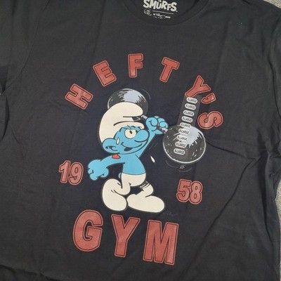 The Smurfs Tee Shirt Mens XL Black Hefty's Gym 1958 Hefty Smurf Graphic Cartoon