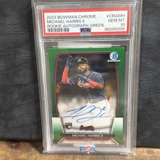 2023 BOWMAN CHROME MICHAEL HARRIS II BRAVES RC GREEN REF SP AUTO # /99 PSA 9