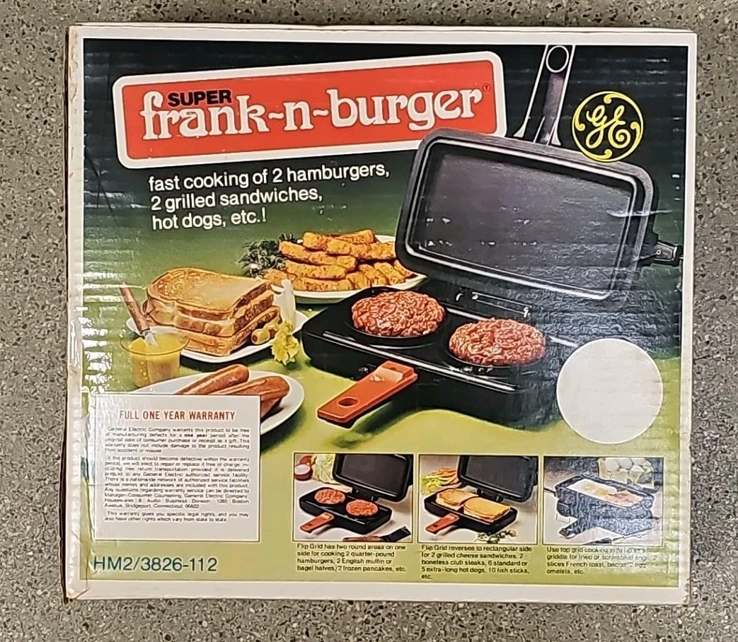 Vintage GE SUPER Frank-N-Burger Electric Griddle Open Box. NOS.