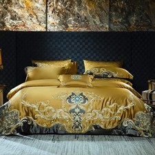 Silk Cotton Bedding Set 4 Pcs Duvet Cover Bed Sheet 2 Pillowcases Embroidery