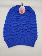 Slouch Hat Winter Warm Baggy Ski Beanie Floppy Stocking Cap Blue Knit Men Women