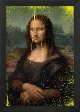 Mona Lisa with Yellow Paint Splatte Framed Wall Art Poster Canvas Print Picture