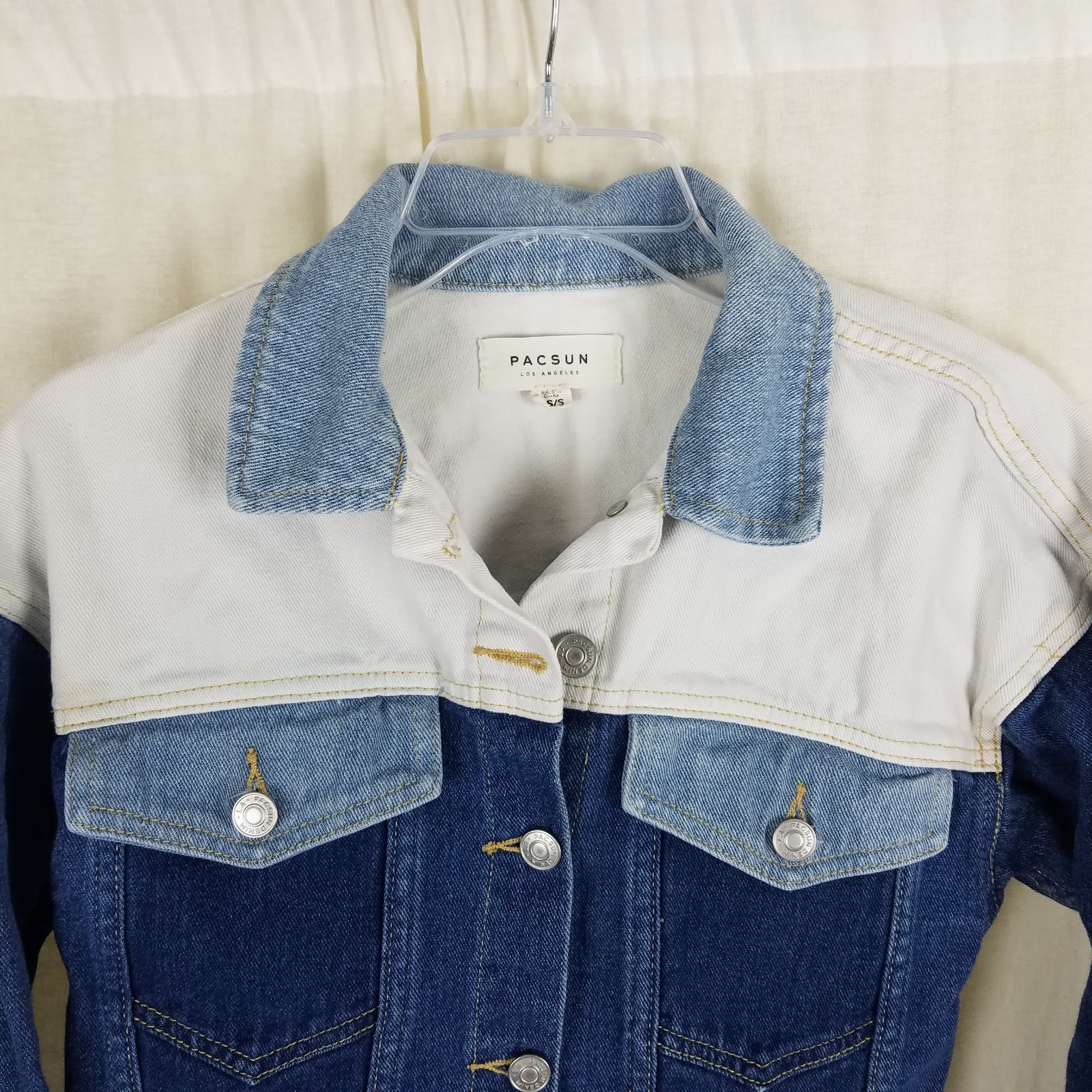 PacSun Cropped Raw Edge Patchwork White Denim Blu… - image 2