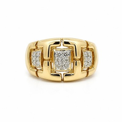 14k Gelbgold Single Cut Pave Set Diamant breiter gelenkiger Bandring