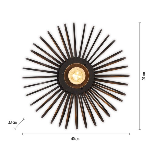 Deckenlampe Metall Holz E27 D: 40 cm rund Draht Schirm Schwarz Deckenleuchte - Bild 8 von 8