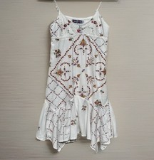 Urban Outfitters White Embroidered Handkerchief Hem Mini Dress XS Boho Festival