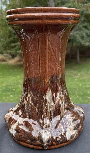 McCoy Leaves and Berries Jardiniere Pedestal 1930's Brown Onyx Glaze
