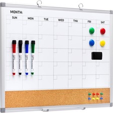 Dry Erase Calendar Whiteboard Corkboard Combo, 24  18 inch Monthly Calendar and
