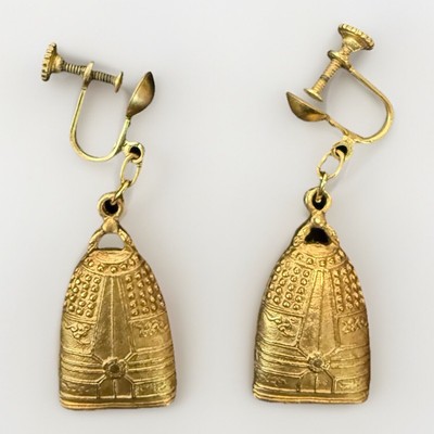 Vintage Alva Museum Replicas Gold Tone Bell Clip-On Earrings, 1.75 
