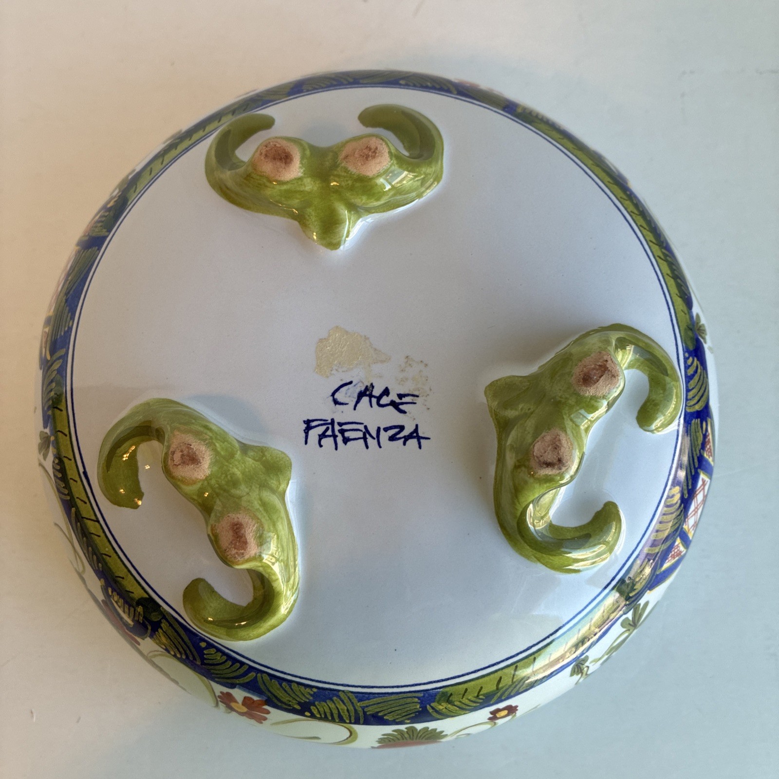 "Garofano Faenza" Blue Carnation Italian Pottery Lidded Bowl Candy Dish READ