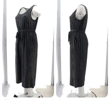 H Halston Jet Set Stretch Jersey Knit Crop Jumpsuit Python Navy L