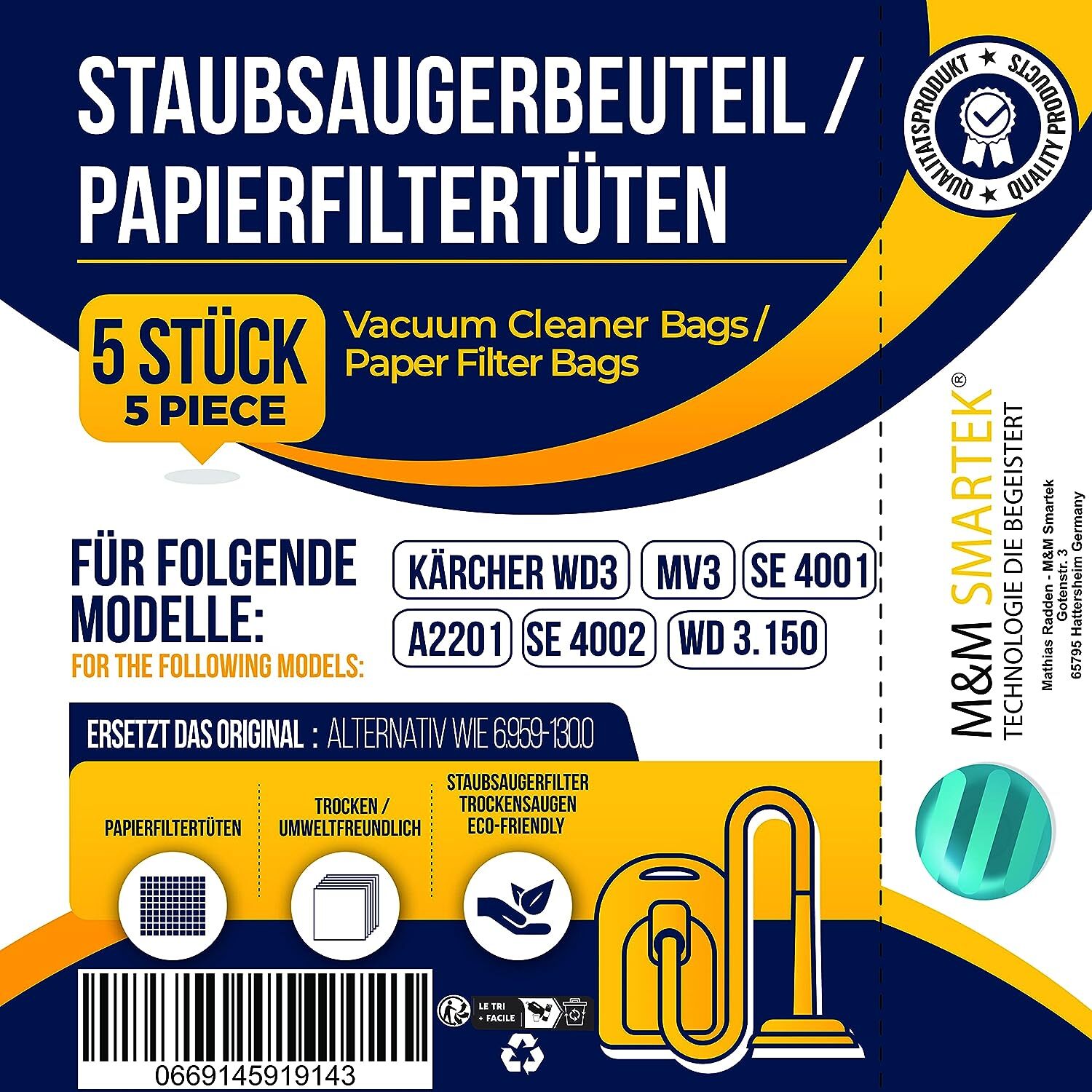 Mister Vac Staubsaugerbeutel MV650 - 5-lagiges Mikrovlies Mit 2 Filtern | Für Allergiker Geeignet