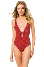 New  Onia Iona Ruby Block Mesh One Piece Swimsuit Size Large L =10  $265