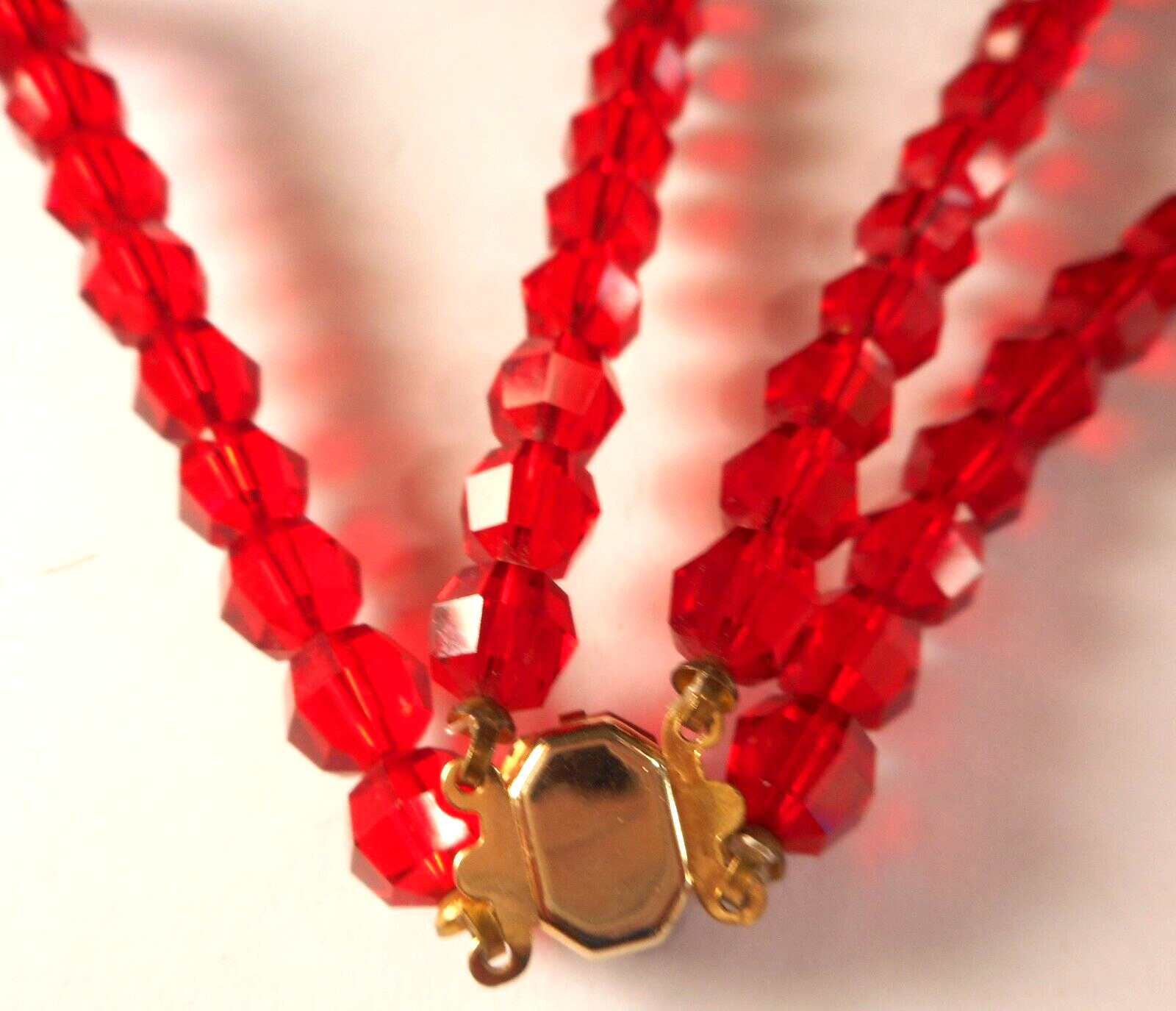 Red Crystal Double Strand Statement Necklace Gold… - image 7