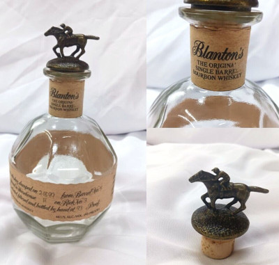 BLANTONS SINGLE BARREL BOURBON WHISKEY BOTTLE PRE LETTERING JOCKEY 750ML VTG