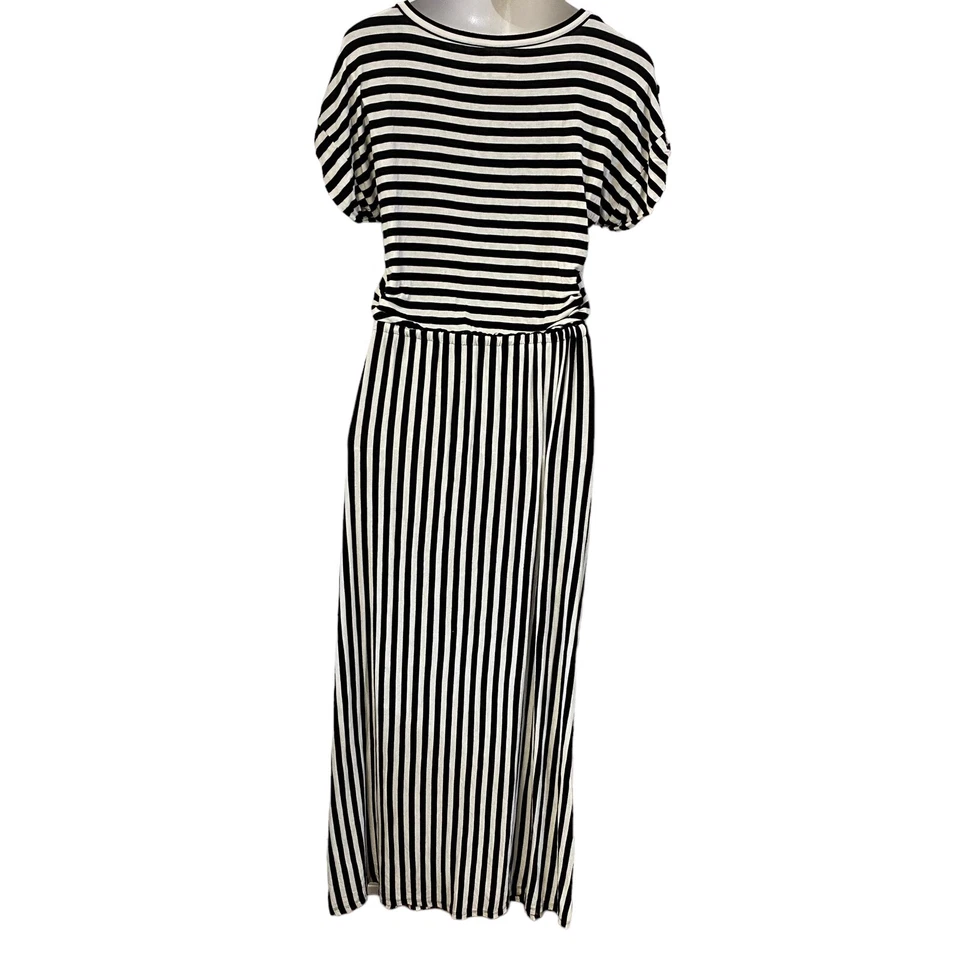 Caslon Dress Womens Medium Maxi Stripe Nautical Drawstring Waist Coastal Knit - image 2 of 4