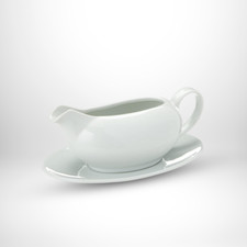Saucer & Gravy Boat Styled Jug Ceramic White 550ml Ideal for Serving Sauces
