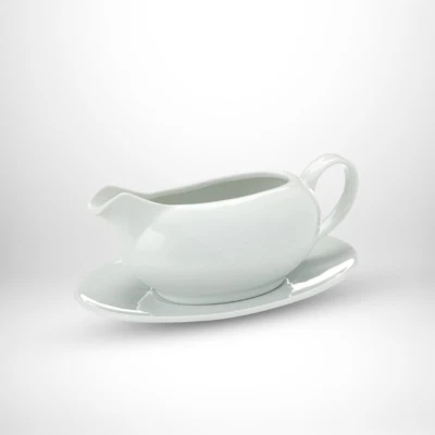 APOLLO HOUSEWARES Saucer & Gravy Boat Styled Jug Ceramic White 550ml Ideal for Serving Sauces