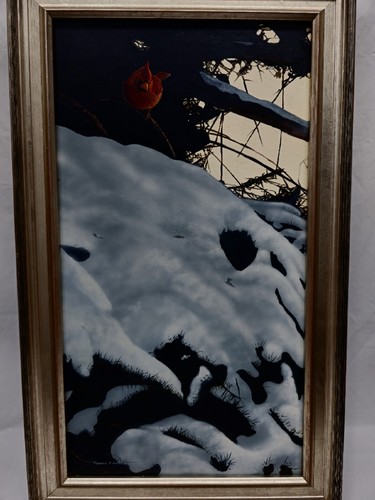 Raymond J Easton Acrylic / Board Painting Cardinal In Snow North American Birds - Picture 10 of 24