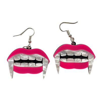 Vampir Lippen Ohrringe Acryl Rosa Baumeln/Tropfen Edelstahl Alt Goth schrullig