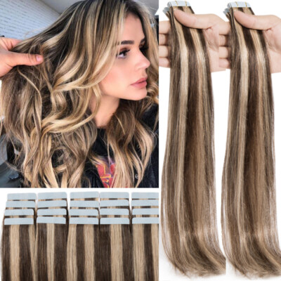 40PCS 100G THICK Tape In Skin Weft 100% Real Human Remy Hair Extensions Balayage