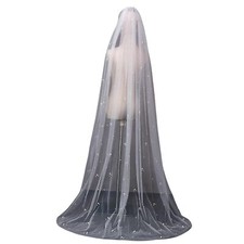 1 Tier Bridal Veil with Pearls Chapel Length Tulle Hair Comb Wedding Accessory