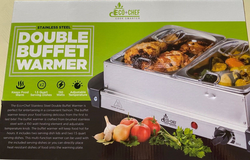 DOUBLE BUFFET WARMER*Eco+Chef*Stainless Steel*nib
