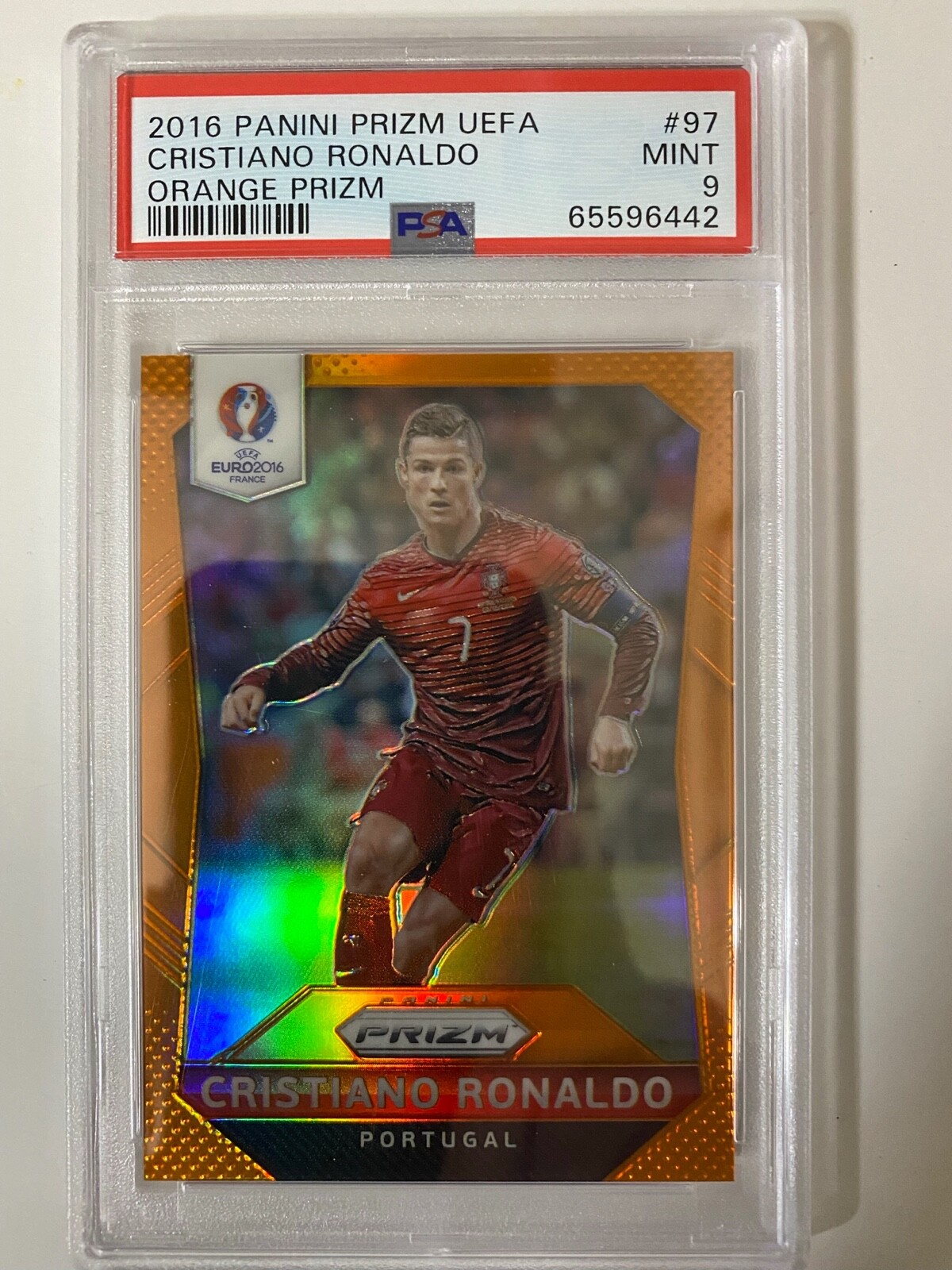 2016 Panini Prizm UEFA Cristiano Ronaldo Orange SP #/20 PSA 9 Mint Low Pop