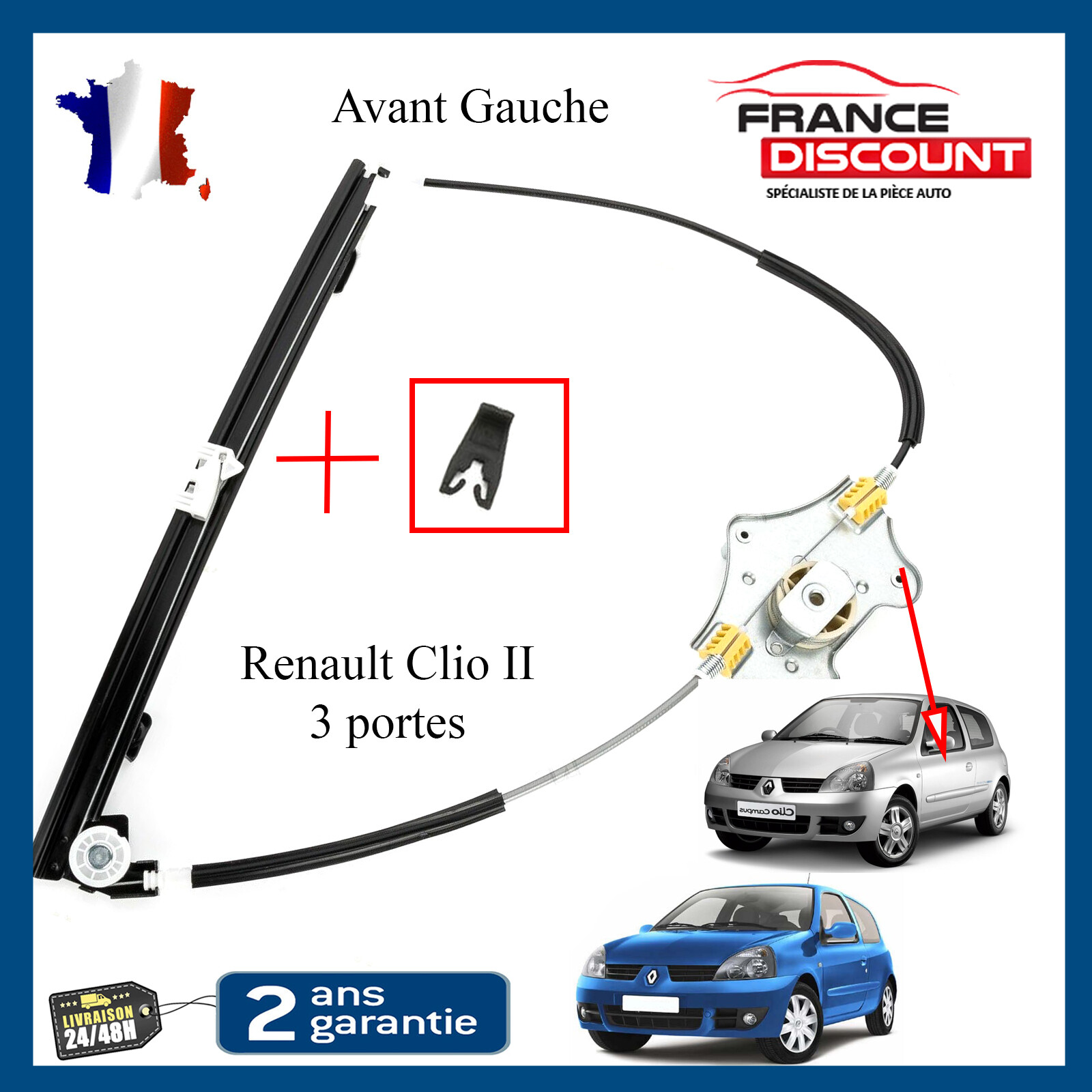 Mécanisme lève-vitre gauche haute précision en acier pour Renault Clio 2 référence 7700842247