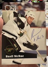 BASIL MCRAE SIGNED AUTOGRAPHED 1991 PRO SET HOCKEY CARD! DALLAS STARS