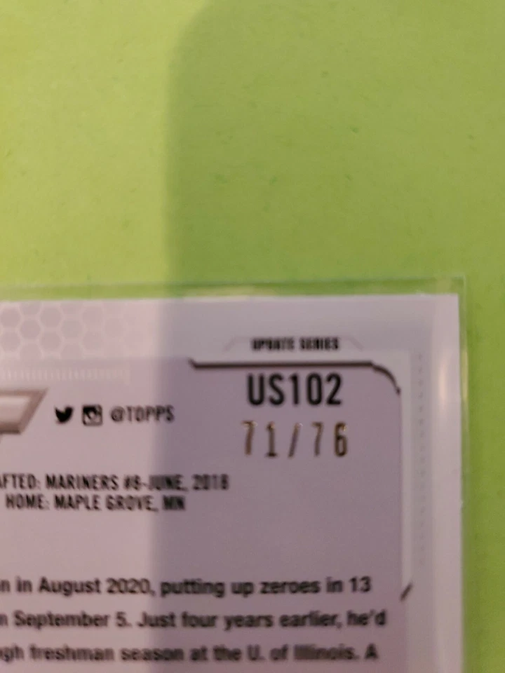 Joey Gerber 2021 Topps Update Series Red Stars /76  US102 Mariners - Image 3 of 3