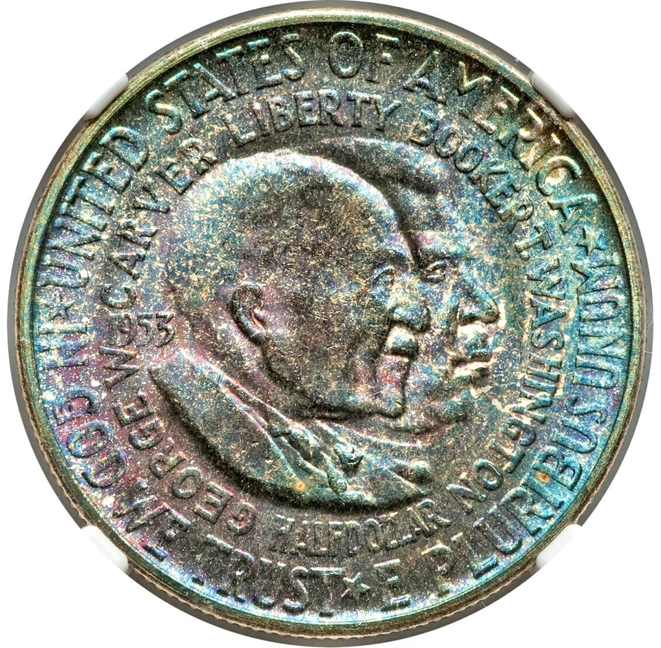 1953-S Silver Half Dollar Washington Carver NGC MS67 Intense Rainbow Tone - Image 2 of 4